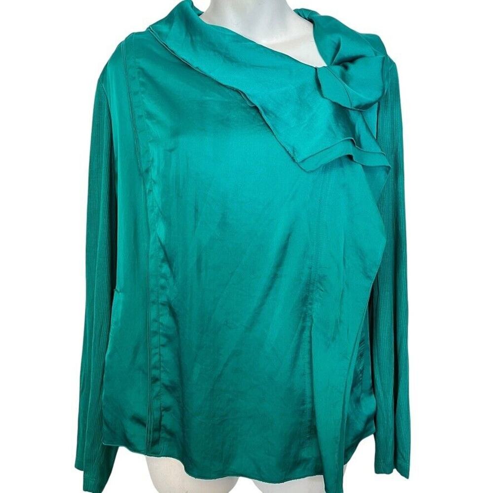 INC International Concepts Satin Long Sleeve Moto Jacket Asymmetrical Green 2X